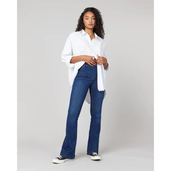 Spanx Denim Flare Jeans Full Length High Rise Waisted Vintage Retro Bell Bottoms - Picture 1 of 12